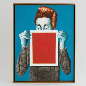 Paul Pretzer: „Showtime (Englischrot)“, Öl und Gouache auf Holz, 2025